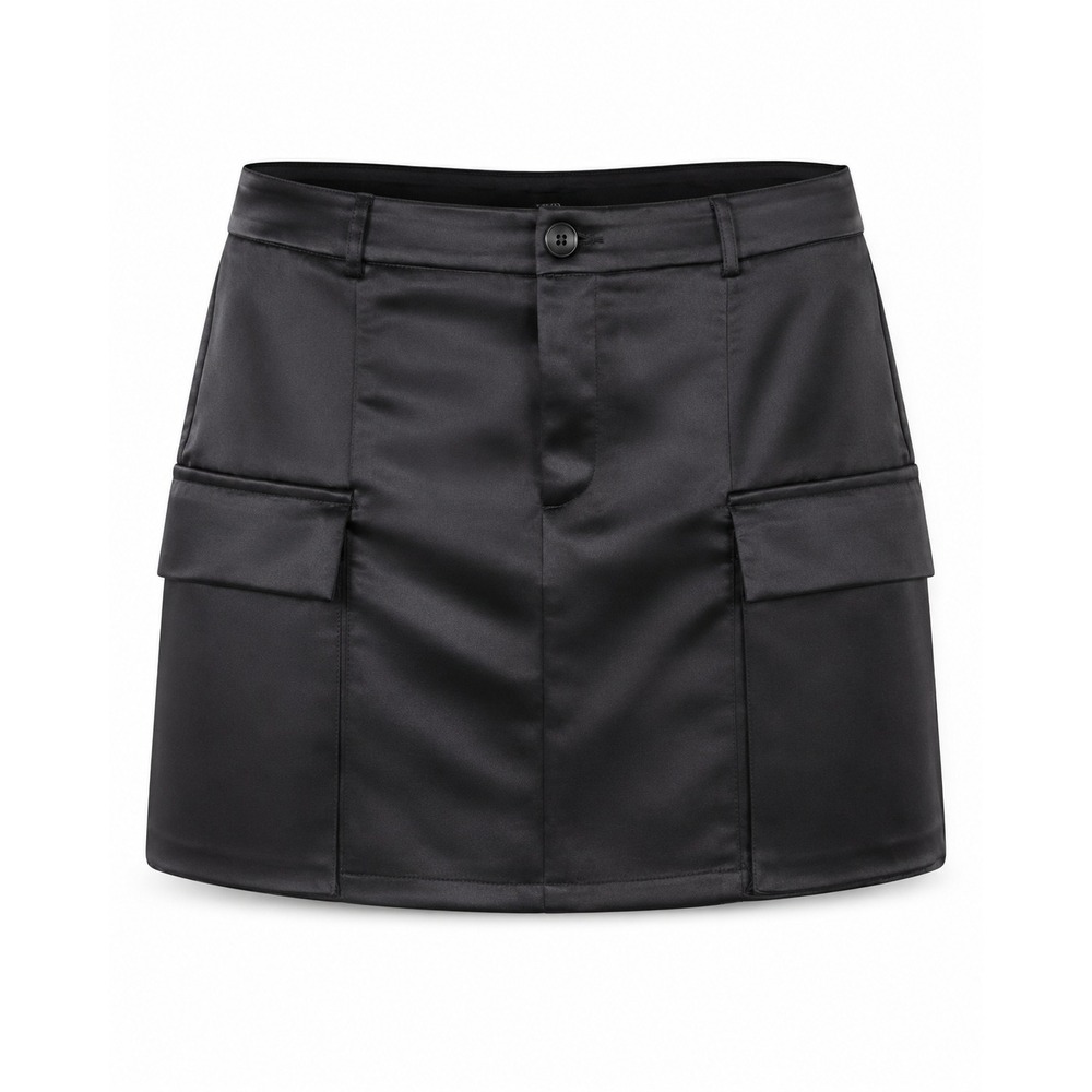 Zara Cargo Mini Skirt Women Large Black Good Satin‎ Utility Pockets